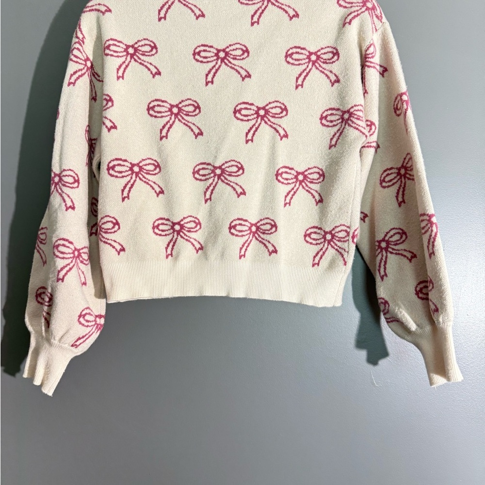 Elegant Fancy Pink Bow Barbiedoll Coquette Cardigan Sweater Shabby Chic Medium - Picture 6 of 6